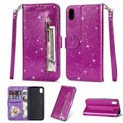 Glitter Shine Leather Zipper Wallet Phone Case for Mi Xiaomi Redmi 7A - Purple