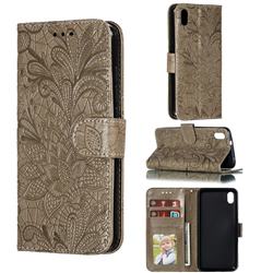 Intricate Embossing Lace Jasmine Flower Leather Wallet Case for Mi Xiaomi Redmi 7A - Gray