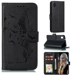 Intricate Embossing Lychee Feather Bird Leather Wallet Case for Mi Xiaomi Redmi 7A - Black