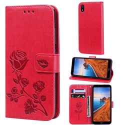 Embossing Rose Flower Leather Wallet Case for Mi Xiaomi Redmi 7A - Red