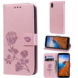 Embossing Rose Flower Leather Wallet Case for Mi Xiaomi Redmi 7A - Rose Gold