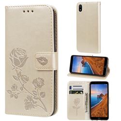 Embossing Rose Flower Leather Wallet Case for Mi Xiaomi Redmi 7A - Golden