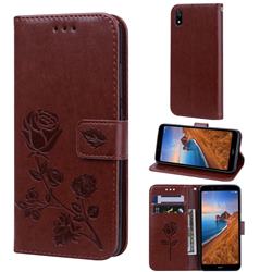 Embossing Rose Flower Leather Wallet Case for Mi Xiaomi Redmi 7A - Brown