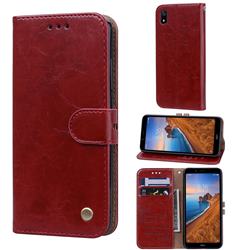 Luxury Retro Oil Wax PU Leather Wallet Phone Case for Mi Xiaomi Redmi 7A - Brown Red
