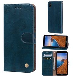 Luxury Retro Oil Wax PU Leather Wallet Phone Case for Mi Xiaomi Redmi 7A - Sapphire