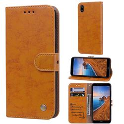 Luxury Retro Oil Wax PU Leather Wallet Phone Case for Mi Xiaomi Redmi 7A - Orange Yellow