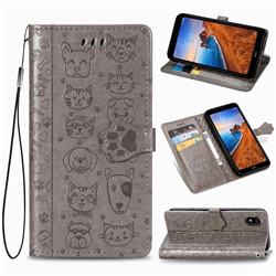 Embossing Dog Paw Kitten and Puppy Leather Wallet Case for Mi Xiaomi Redmi 7A - Gray