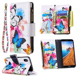 Vivid Flying Butterflies Binfen Color BF03 Retro Zipper Leather Wallet Phone Case for Mi Xiaomi Redmi 7A