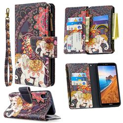 Totem Flower Elephant Binfen Color BF03 Retro Zipper Leather Wallet Phone Case for Mi Xiaomi Redmi 7A