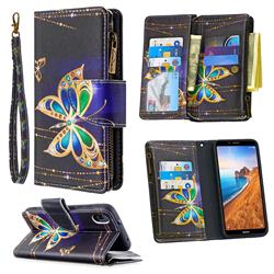 Golden Shining Butterfly Binfen Color BF03 Retro Zipper Leather Wallet Phone Case for Mi Xiaomi Redmi 7A