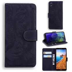 Intricate Embossing Tiger Face Leather Wallet Case for Mi Xiaomi Redmi 7A - Black
