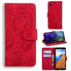 Intricate Embossing Tiger Face Leather Wallet Case for Mi Xiaomi Redmi 7A - Red