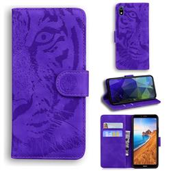 Intricate Embossing Tiger Face Leather Wallet Case for Mi Xiaomi Redmi 7A - Purple