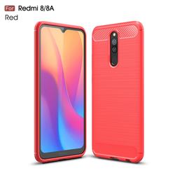 Luxury Carbon Fiber Brushed Wire Drawing Silicone TPU Back Cover for Mi Xiaomi Redmi 8 - Red