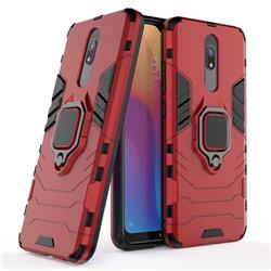 Black Panther Armor Metal Ring Grip Shockproof Dual Layer Rugged Hard Cover for Mi Xiaomi Redmi 8 - Red