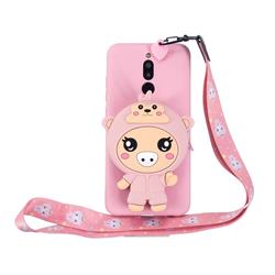 Pink Pig Neck Lanyard Zipper Wallet Silicone Case for Mi Xiaomi Redmi 8