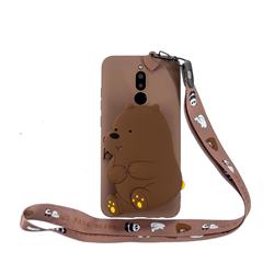 Brown Bear Neck Lanyard Zipper Wallet Silicone Case for Mi Xiaomi Redmi 8