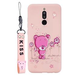 Pink Flower Bear Soft Kiss Candy Hand Strap Silicone Case for Mi Xiaomi Redmi 8