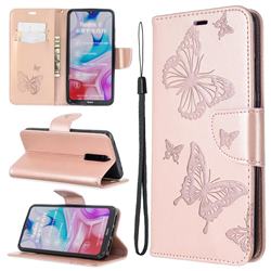Embossing Double Butterfly Leather Wallet Case for Mi Xiaomi Redmi 8 - Rose Gold