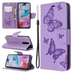 Embossing Double Butterfly Leather Wallet Case for Mi Xiaomi Redmi 8 - Purple