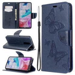 Embossing Double Butterfly Leather Wallet Case for Mi Xiaomi Redmi 8 - Dark Blue