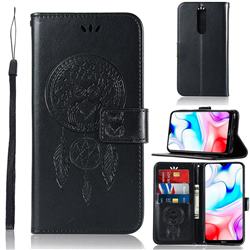 Intricate Embossing Owl Campanula Leather Wallet Case for Mi Xiaomi Redmi 8 - Black