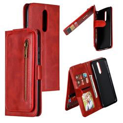 Multifunction 9 Cards Leather Zipper Wallet Phone Case for Mi Xiaomi Redmi 8 - Red