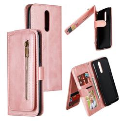 Multifunction 9 Cards Leather Zipper Wallet Phone Case for Mi Xiaomi Redmi 8 - Rose Gold
