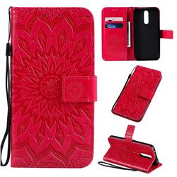 Embossing Sunflower Leather Wallet Case for Mi Xiaomi Redmi 8 - Red