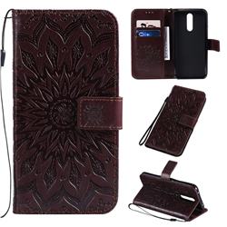 Embossing Sunflower Leather Wallet Case for Mi Xiaomi Redmi 8 - Brown