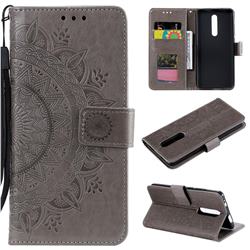 Intricate Embossing Datura Leather Wallet Case for Mi Xiaomi Redmi 8 - Gray