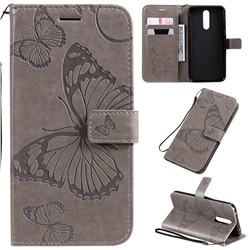 Embossing 3D Butterfly Leather Wallet Case for Mi Xiaomi Redmi 8 - Gray