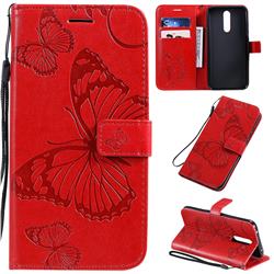Embossing 3D Butterfly Leather Wallet Case for Mi Xiaomi Redmi 8 - Red