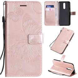 Embossing 3D Butterfly Leather Wallet Case for Mi Xiaomi Redmi 8 - Rose Gold