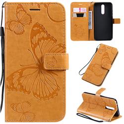 Embossing 3D Butterfly Leather Wallet Case for Mi Xiaomi Redmi 8 - Yellow