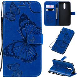 Embossing 3D Butterfly Leather Wallet Case for Mi Xiaomi Redmi 8 - Blue