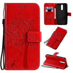 Embossing Butterfly Tree Leather Wallet Case for Mi Xiaomi Redmi 8 - Red