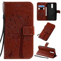 Embossing Butterfly Tree Leather Wallet Case for Mi Xiaomi Redmi 8 - Coffee