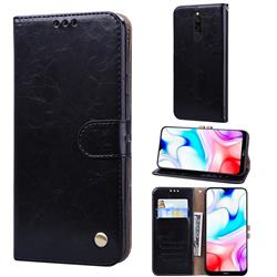 Luxury Retro Oil Wax PU Leather Wallet Phone Case for Mi Xiaomi Redmi 8 - Deep Black