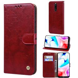 Luxury Retro Oil Wax PU Leather Wallet Phone Case for Mi Xiaomi Redmi 8 - Brown Red