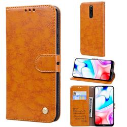 Luxury Retro Oil Wax PU Leather Wallet Phone Case for Mi Xiaomi Redmi 8 - Orange Yellow