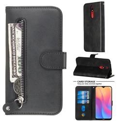 Retro Luxury Zipper Leather Phone Wallet Case for Mi Xiaomi Redmi 8 - Black