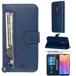 Retro Luxury Zipper Leather Phone Wallet Case for Mi Xiaomi Redmi 8 - Blue