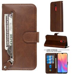Retro Luxury Zipper Leather Phone Wallet Case for Mi Xiaomi Redmi 8 - Brown