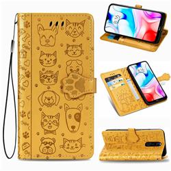 Embossing Dog Paw Kitten and Puppy Leather Wallet Case for Mi Xiaomi Redmi 8 - Yellow