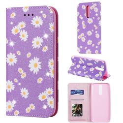 Ultra Slim Daisy Sparkle Glitter Powder Magnetic Leather Wallet Case for Mi Xiaomi Redmi 8 - Purple