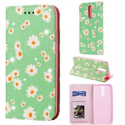Ultra Slim Daisy Sparkle Glitter Powder Magnetic Leather Wallet Case for Mi Xiaomi Redmi 8 - Green