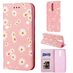 Ultra Slim Daisy Sparkle Glitter Powder Magnetic Leather Wallet Case for Mi Xiaomi Redmi 8 - Pink