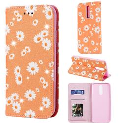 Ultra Slim Daisy Sparkle Glitter Powder Magnetic Leather Wallet Case for Mi Xiaomi Redmi 8 - Orange