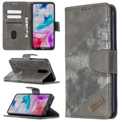 BinfenColor BF04 Color Block Stitching Crocodile Leather Case Cover for Mi Xiaomi Redmi 8 - Gray